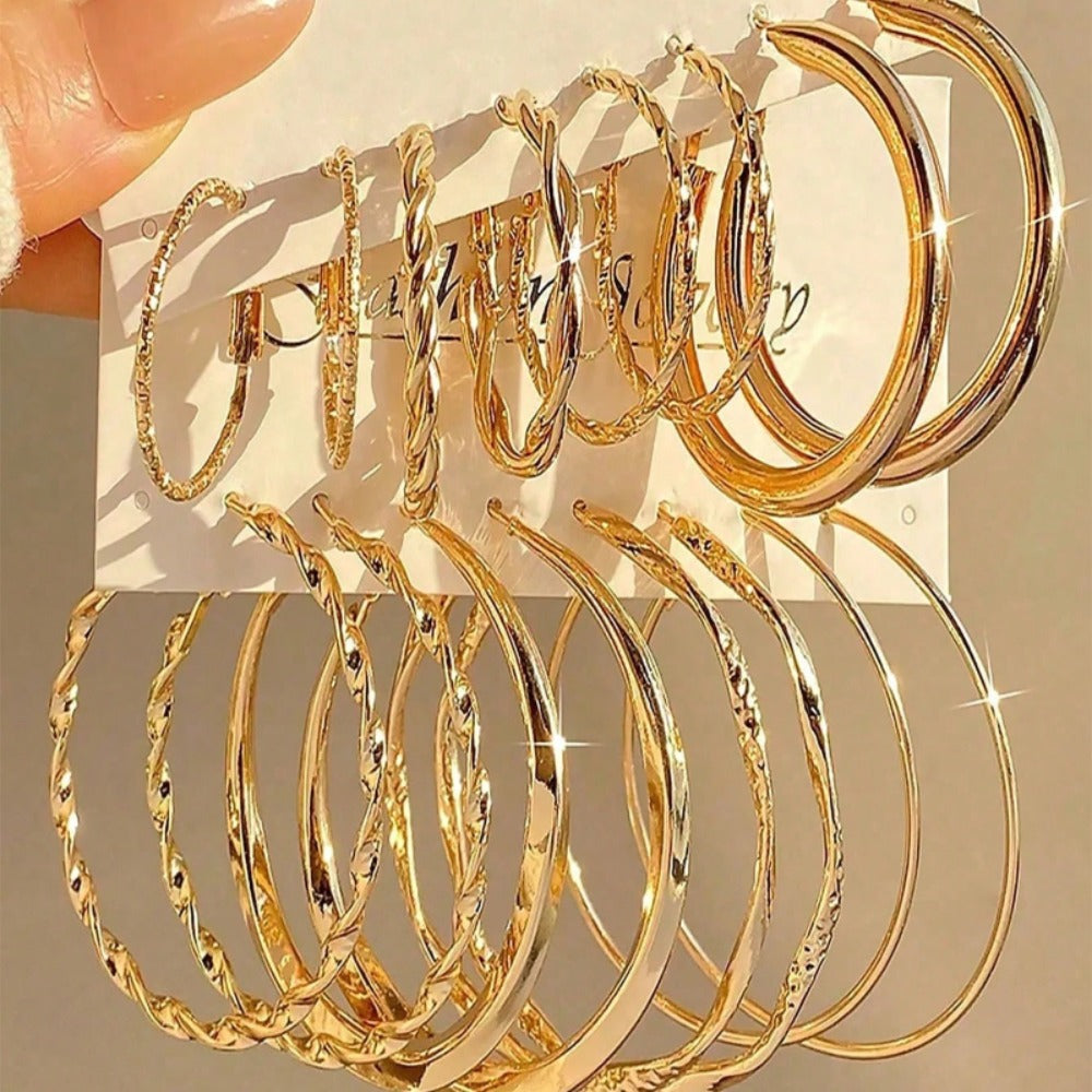 Hoop Earrings for Women - Metal Twist Set 16Pcs - Hypoallergenic Gold Huggie for , Minimalist - product detail view 2