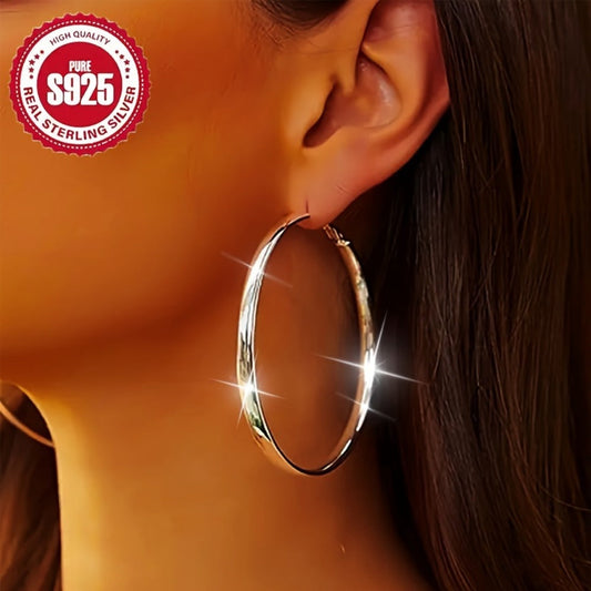 Hoop Earrings for Women - Sterling Silver for - 925 Silver Hypoallergenic Large Round , Lightweight - product detail view 2