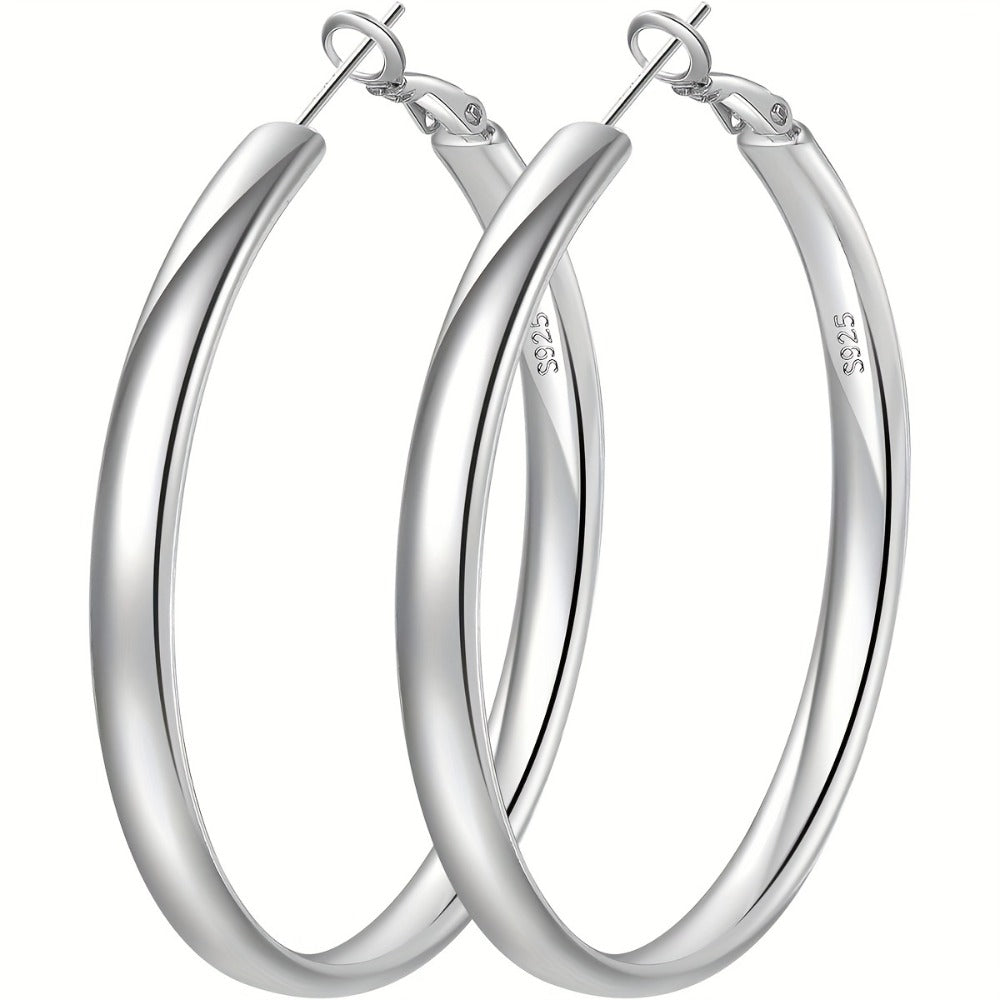 Hoop Earrings for Women - Sterling Silver for - 925 Silver Hypoallergenic Large Round , Lightweight - product detail view 5