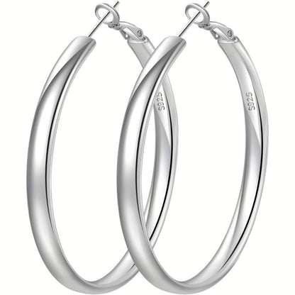 Hoop Earrings for Women - Sterling Silver for - 925 Silver Hypoallergenic Large Round , Lightweight - product detail view 5