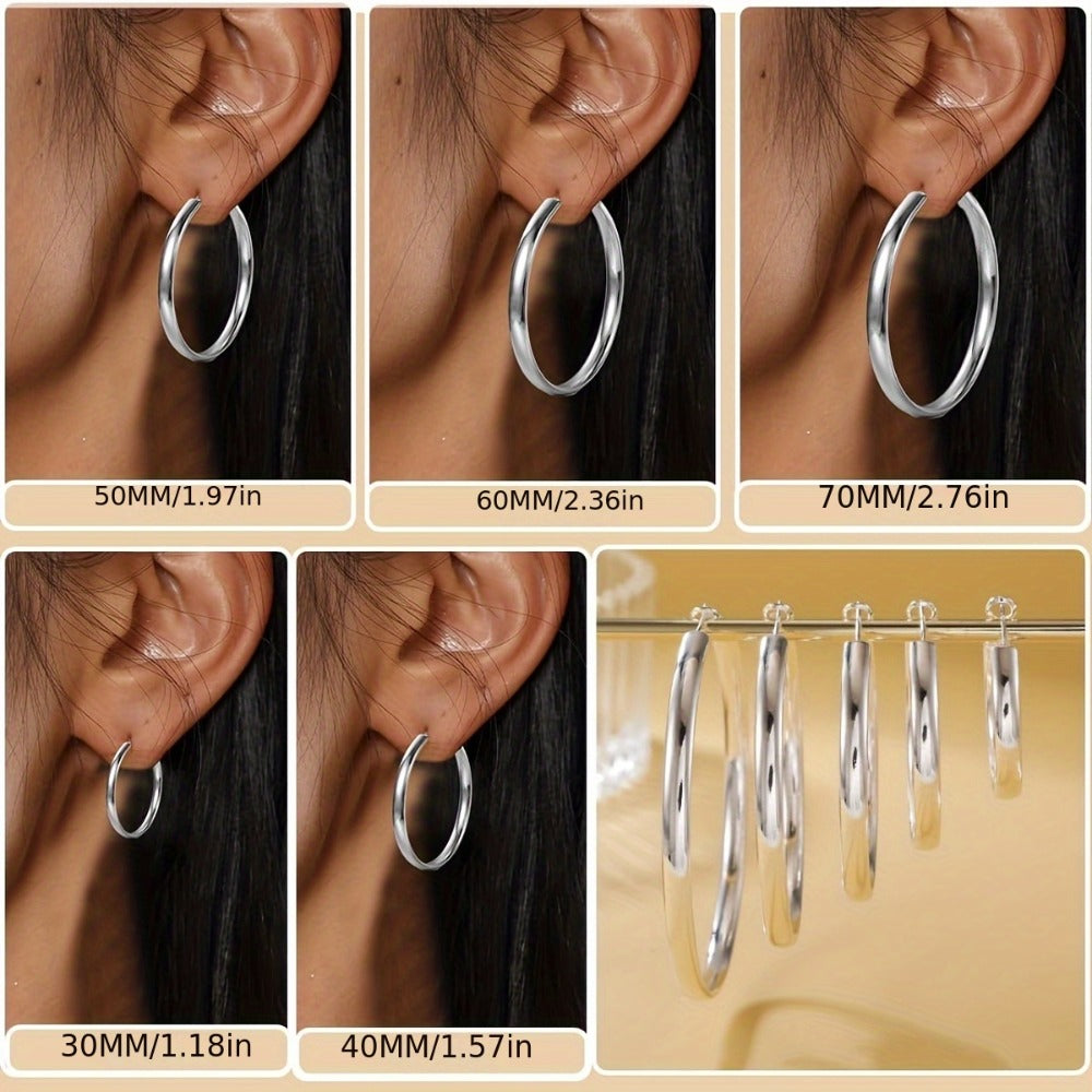 Hoop Earrings for Women - Sterling Silver for - 925 Silver Hypoallergenic Large Round , Lightweight - product detail view 8