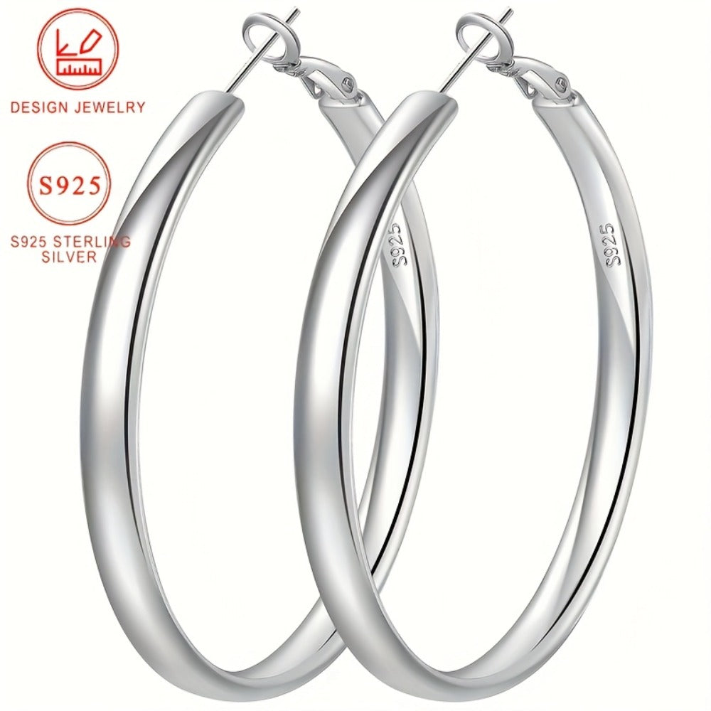 Hoop Earrings for Women - Sterling Silver for - 925 Silver Hypoallergenic Large Round , Lightweight - product detail view 11