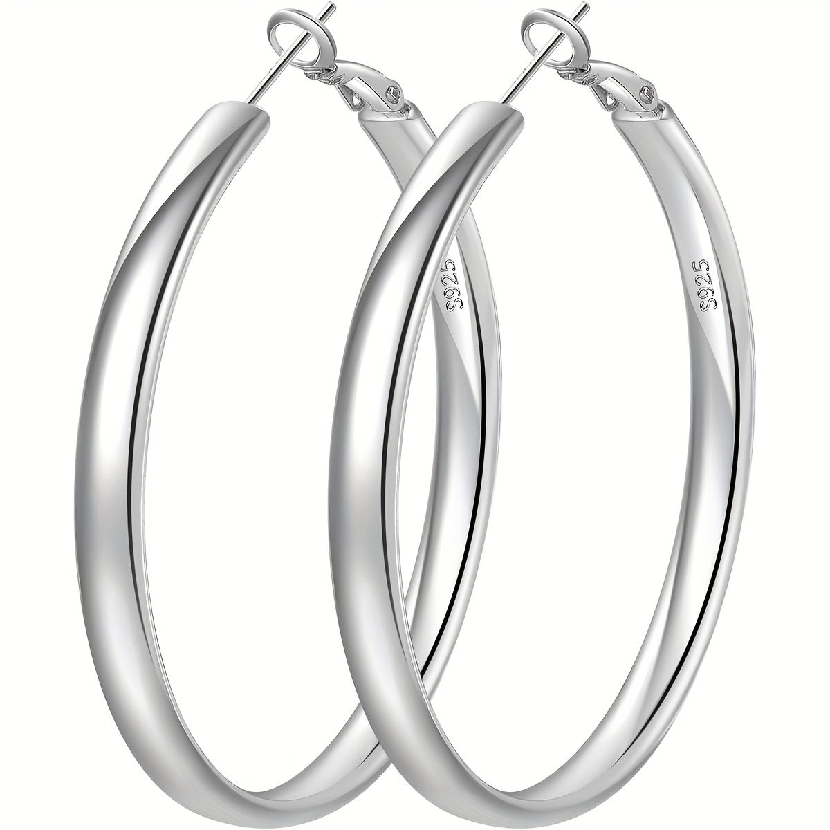 Hoop Earrings for Women - Sterling Silver for - 925 Silver Hypoallergenic Large Round , Lightweight - product detail view 12