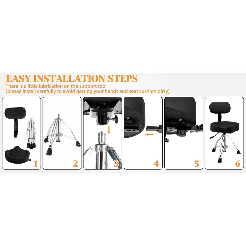 Hydraulic Drum Throne with Backrest, Adjustable Saddle Seat for Drummers detail image - detail view 10