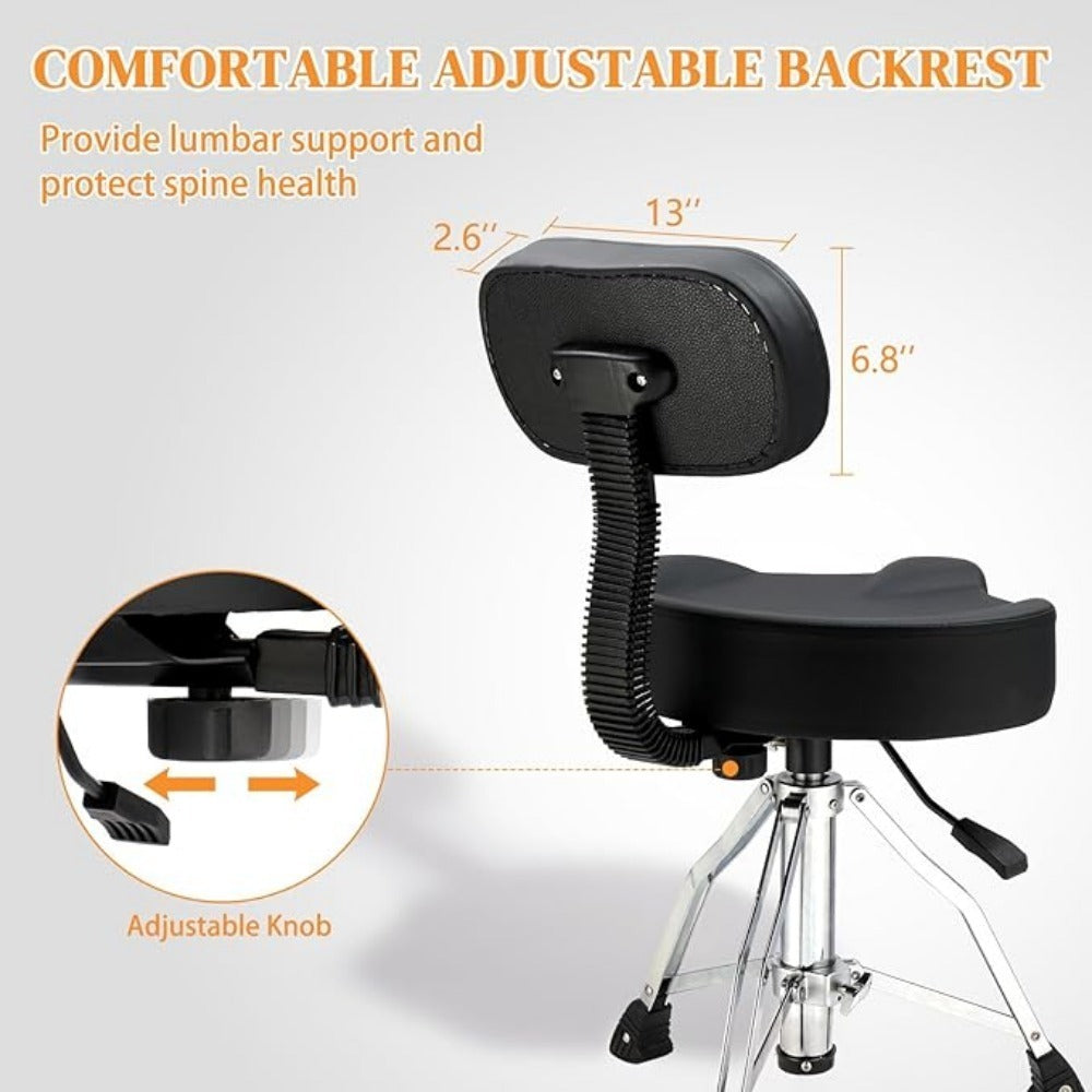 Hydraulic Drum Throne with Backrest, Adjustable Saddle Seat for Drummers detail image - detail view 3
