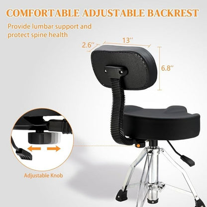 Hydraulic Drum Throne with Backrest, Adjustable Saddle Seat for Drummers detail image - detail view 3
