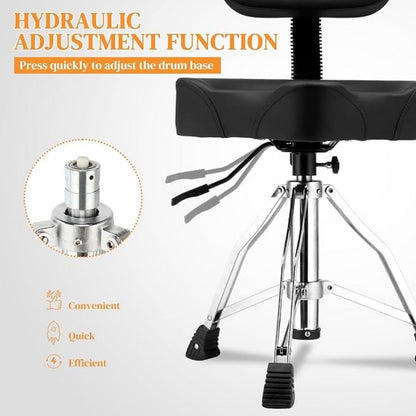 Hydraulic Drum Throne with Backrest, Adjustable Saddle Seat for Drummers detail image - detail view 4