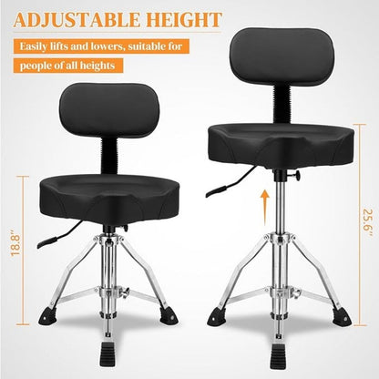 Hydraulic Drum Throne with Backrest, Adjustable Saddle Seat for Drummers detail image - detail view 6