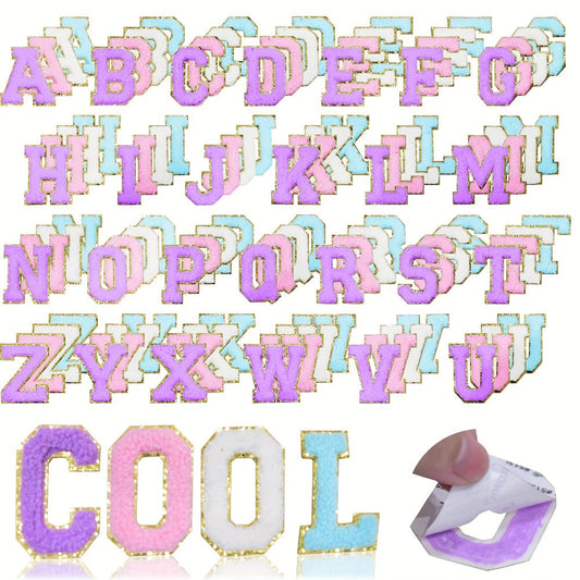 Iron-on Patches - on Letter 104pcs Non-Stick Alphabet Applique Set White Pink Purple Blue - main product view
