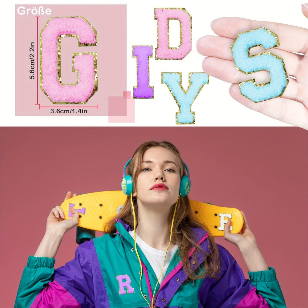 Iron-on Patches - on Letter 104pcs Non-Stick Alphabet Applique Set White Pink Purple Blue - product detail view 3