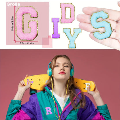 Iron-on Patches - on Letter 104pcs Non-Stick Alphabet Applique Set White Pink Purple Blue - product detail view 3