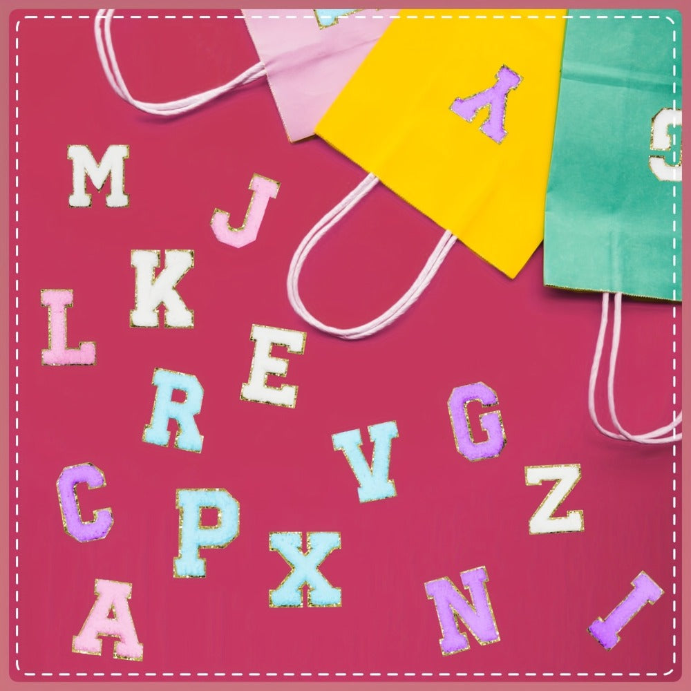 Iron-on Patches - on Letter 104pcs Non-Stick Alphabet Applique Set White Pink Purple Blue - product detail view 5