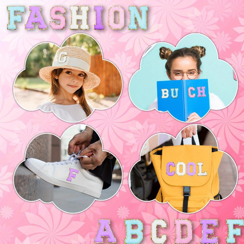 Iron-on Patches - on Letter 104pcs Non-Stick Alphabet Applique Set White Pink Purple Blue - product detail view 6