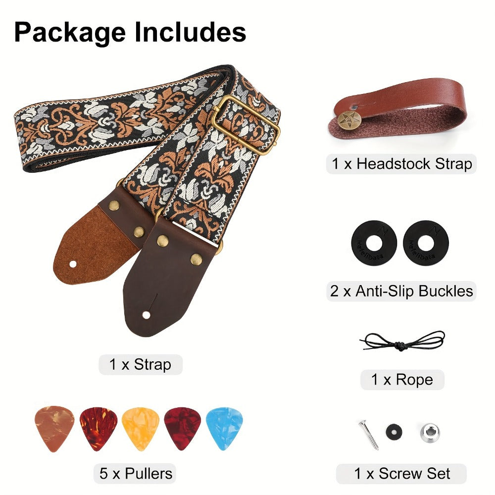 Jacquard Guitar Strap, 2-Inch Adjustable Strap with Picks and Locks detail image - detail view 6