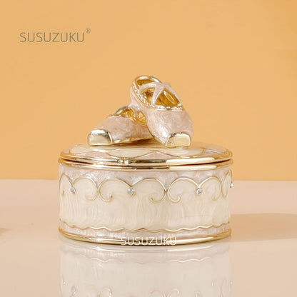 Jewelry Box - Ballet Shoes Trinket Vintage Enamel Metal Ring Holder Round Magnetic - main product view