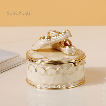 Jewelry Box - Ballet Shoes Trinket Vintage Enamel Metal Ring Holder Round Magnetic - product detail view 3