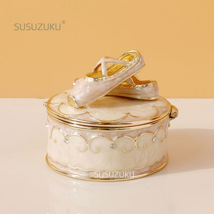 Jewelry Box - Ballet Shoes Trinket Vintage Enamel Metal Ring Holder Round Magnetic - product detail view 4
