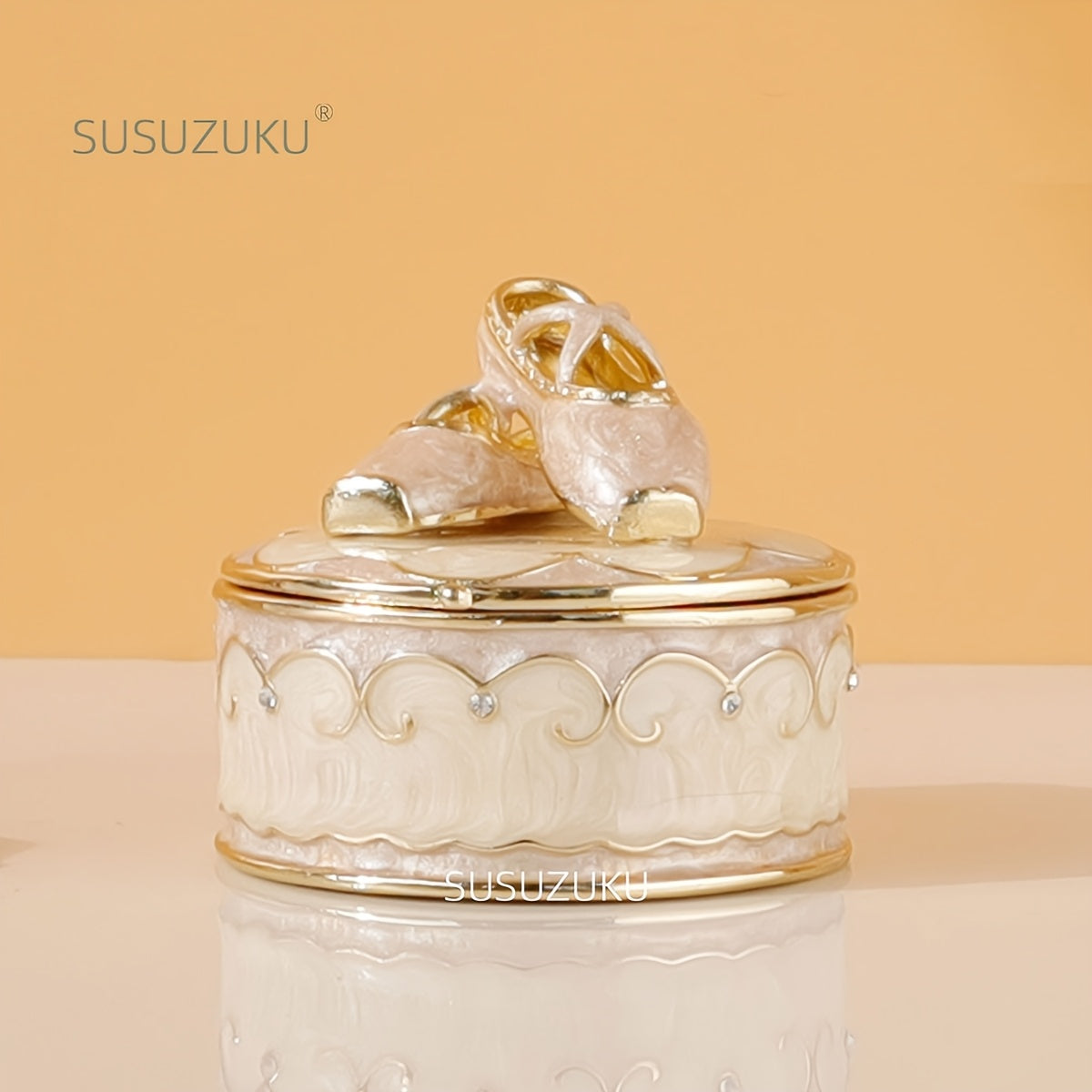 Jewelry Box - Ballet Shoes Trinket Vintage Enamel Metal Ring Holder Round Magnetic - product detail view 6