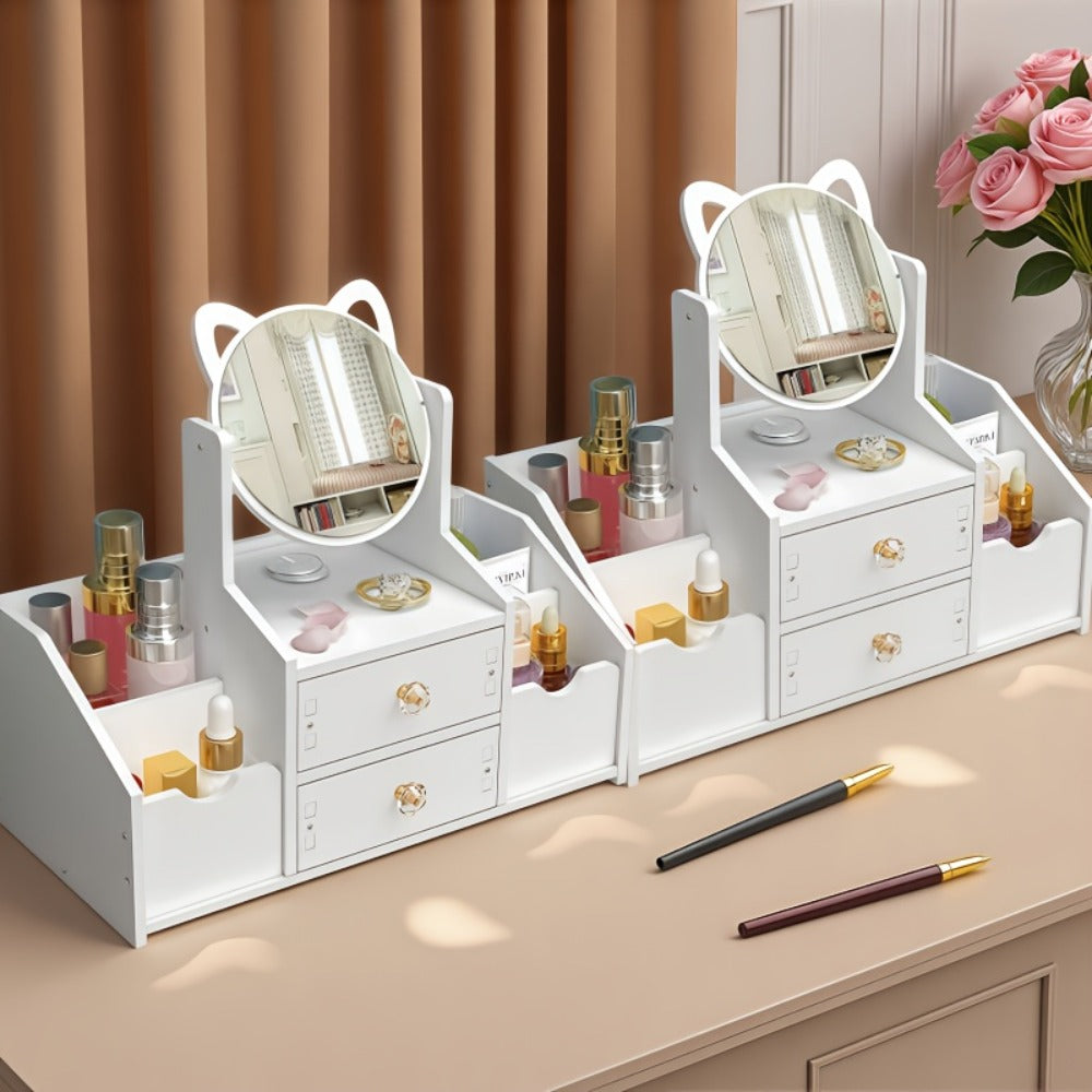 Jewelry Box - with Cat Ear Mirror Large Dressing Table Organizer for Bedroom Home - product detail view 4