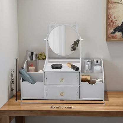 Jewelry Box - with Cat Ear Mirror Large Dressing Table Organizer for Bedroom Home - product detail view 6