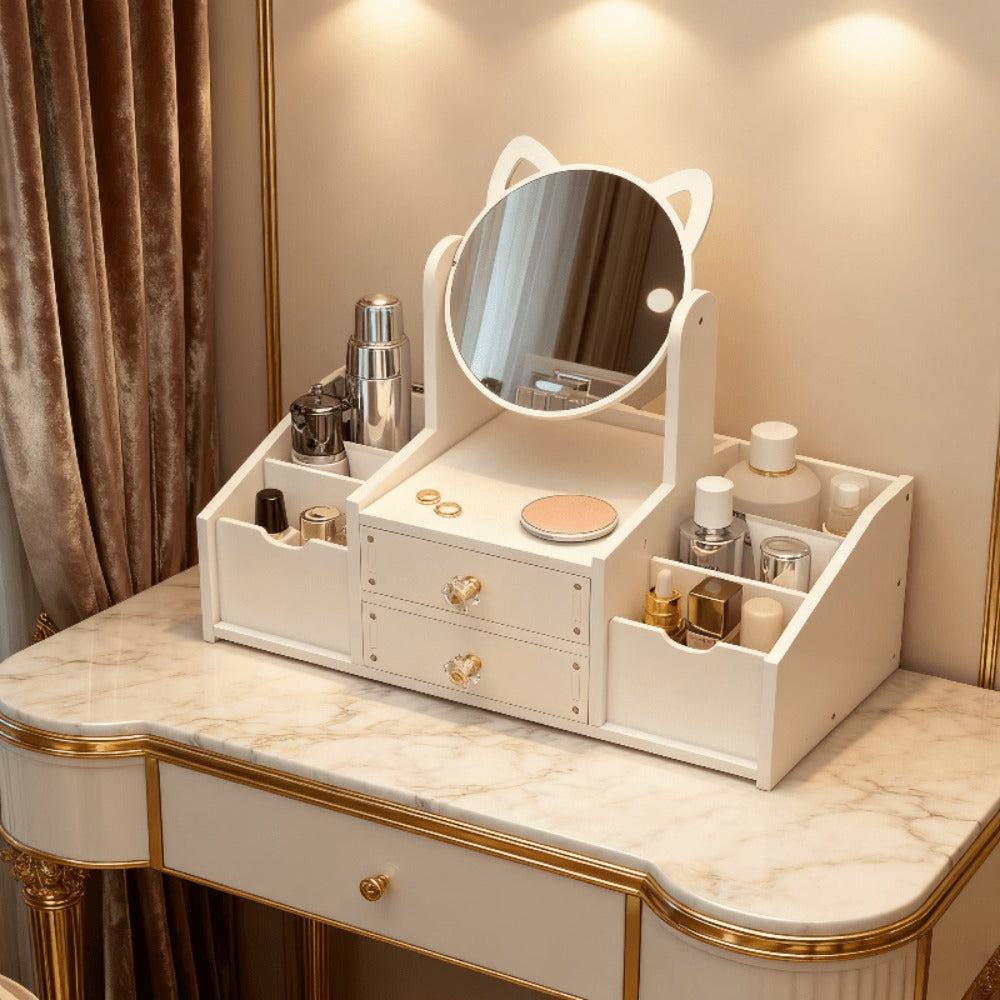 Jewelry Box - with Cat Ear Mirror Large Dressing Table Organizer for Bedroom Home - product detail view 9