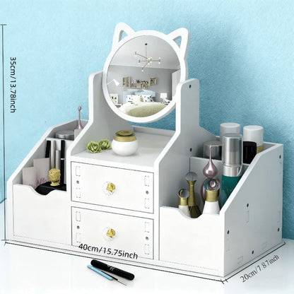 Jewelry Box - with Cat Ear Mirror Large Dressing Table Organizer for Bedroom Home - product detail view 13
