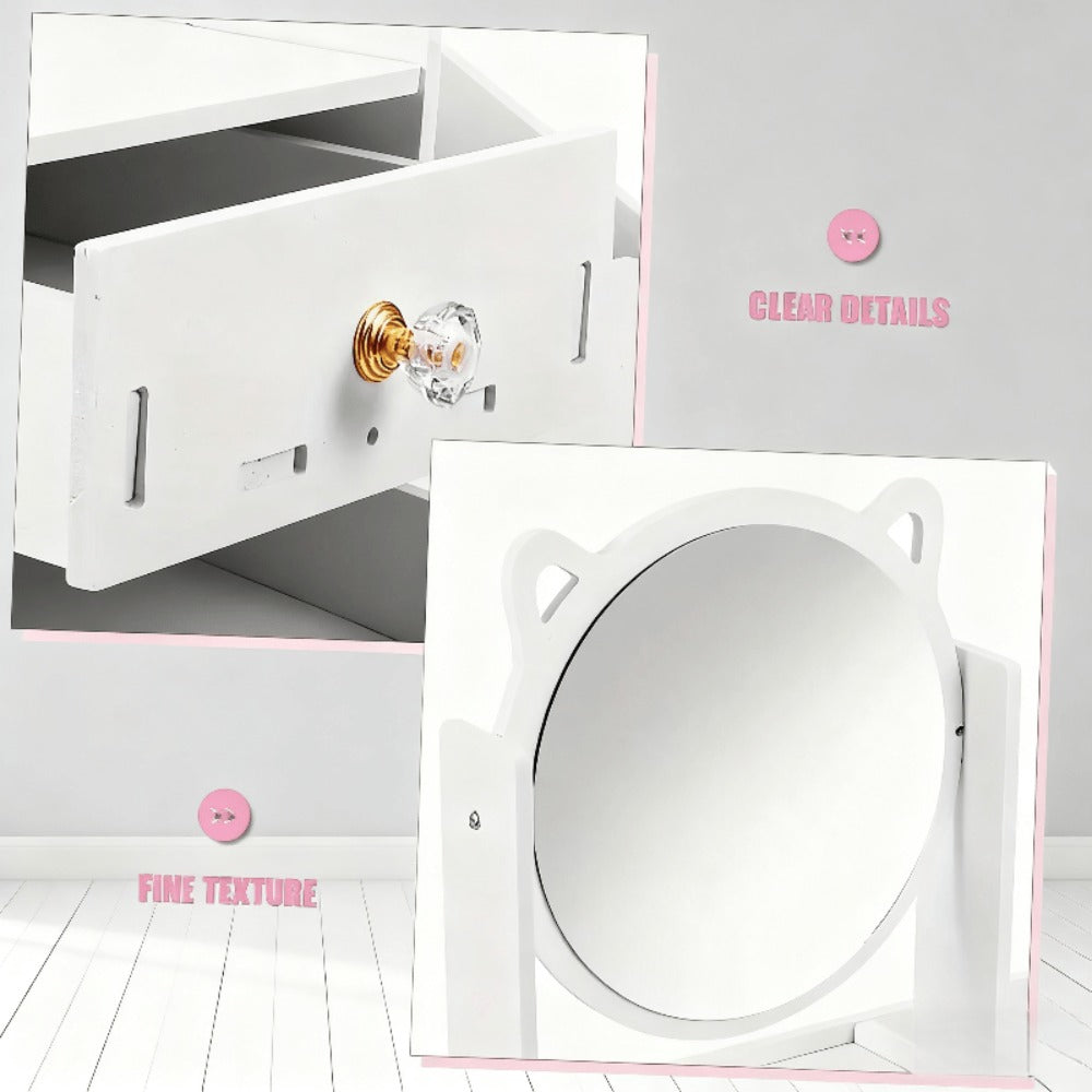 Jewelry Box - with Cat Ear Mirror Large Dressing Table Organizer for Bedroom Home - product detail view 15