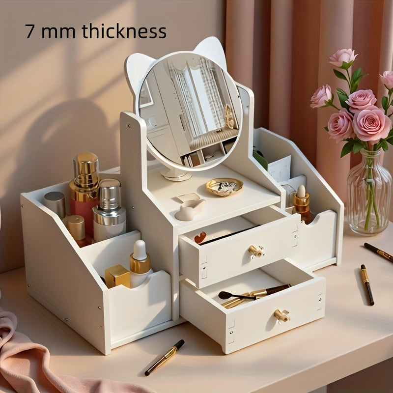 Jewelry Box - with Cat Ear Mirror Large Dressing Table Organizer for Bedroom Home - product detail view 17
