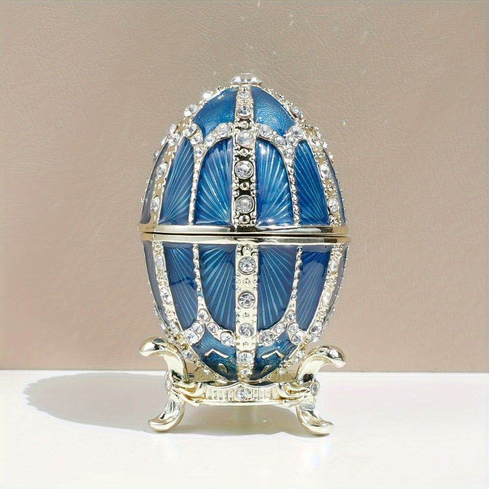 Jewelry Box - Faberge-Style Enamel Magnetic Closure Metal Trinket Organizer for - main product view