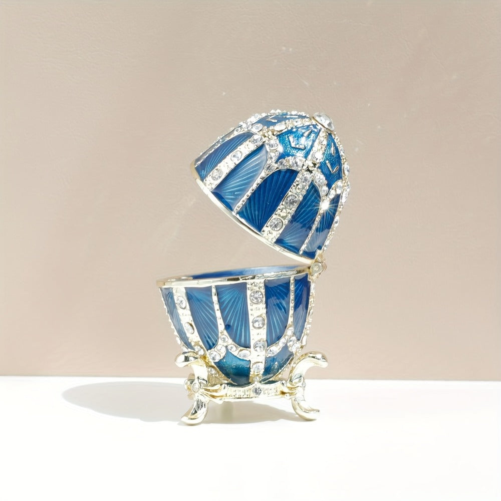 Jewelry Box - Faberge-Style Enamel Magnetic Closure Metal Trinket Organizer for - product detail view 3