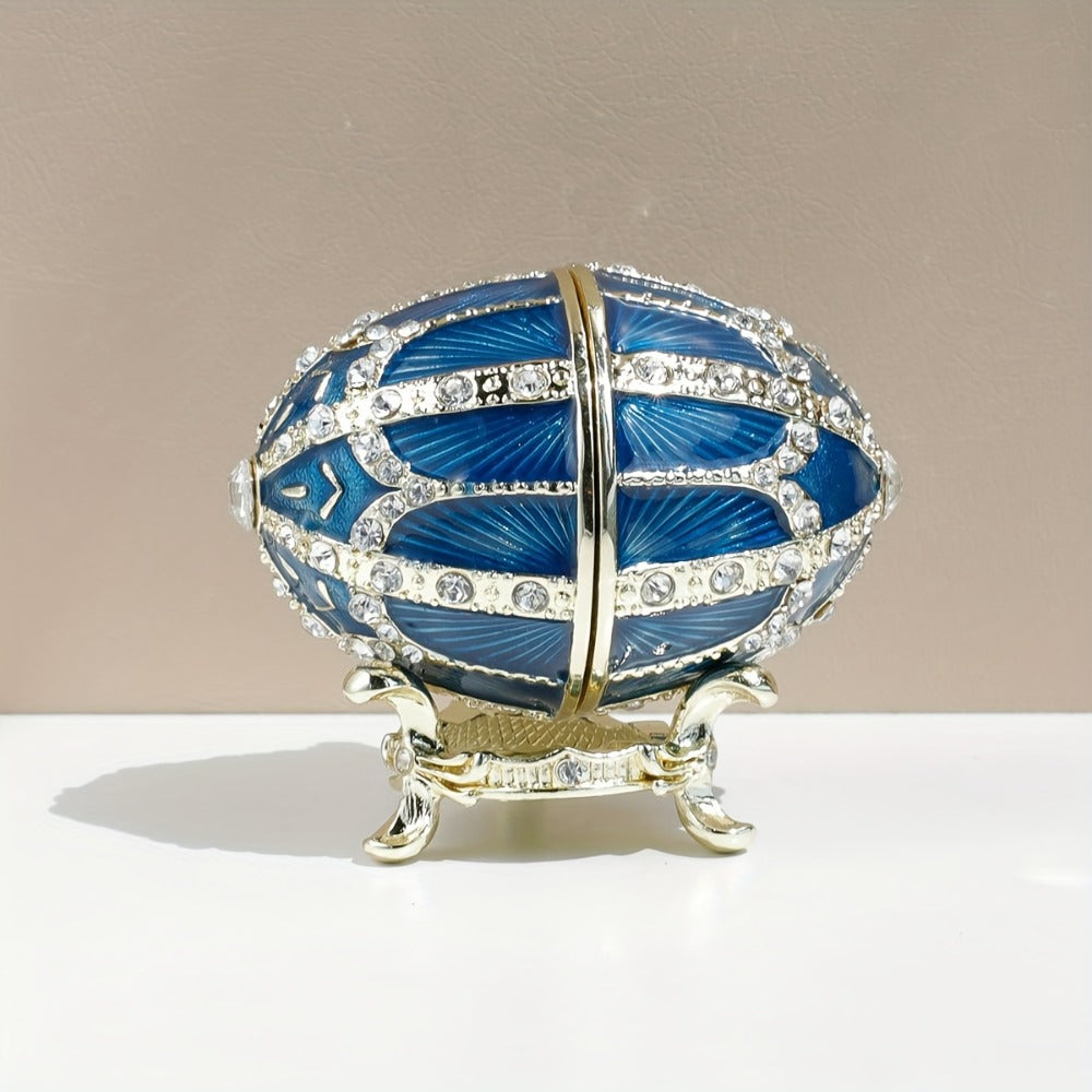 Jewelry Box - Faberge-Style Enamel Magnetic Closure Metal Trinket Organizer for - product detail view 5