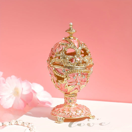 Jewelry Box - Faberge-Style Enamel Pink Vintage Metal Trinket Organizer for Rings & - main product view