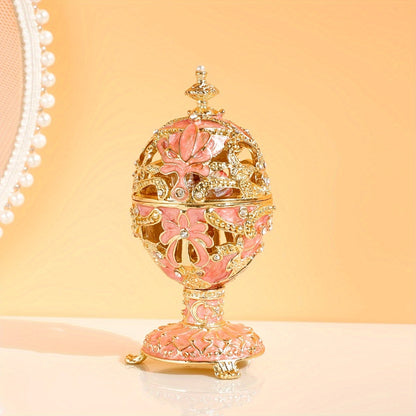 Jewelry Box - Faberge-Style Enamel Pink Vintage Metal Trinket Organizer for Rings & - product detail view 8