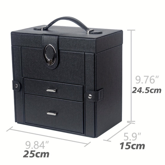 Jewelry Box - Faux Leather with Mirror & 2 Drawers Portable Travel Organizer for - product detail view 2