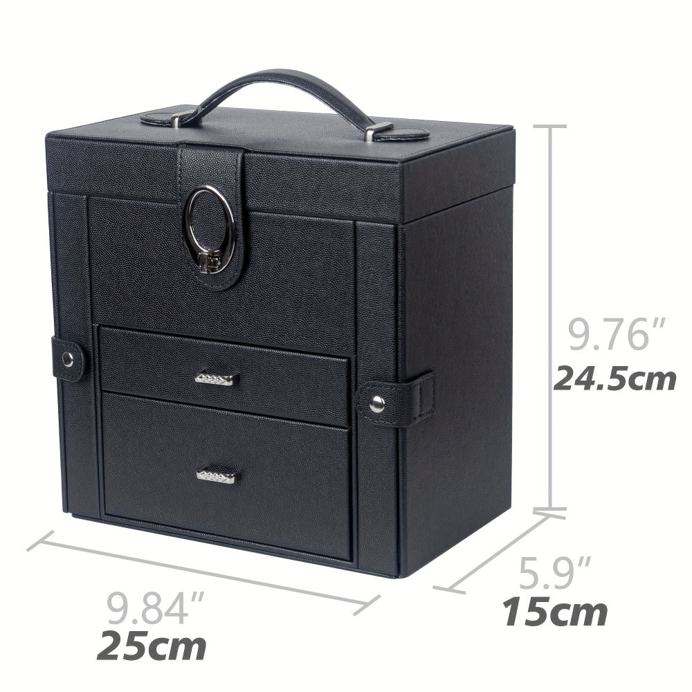 Jewelry Box - Faux Leather with Mirror & 2 Drawers Portable Travel Organizer for - product detail view 2