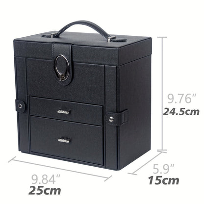 Jewelry Box - Faux Leather with Mirror & 2 Drawers Portable Travel Organizer for - product detail view 2
