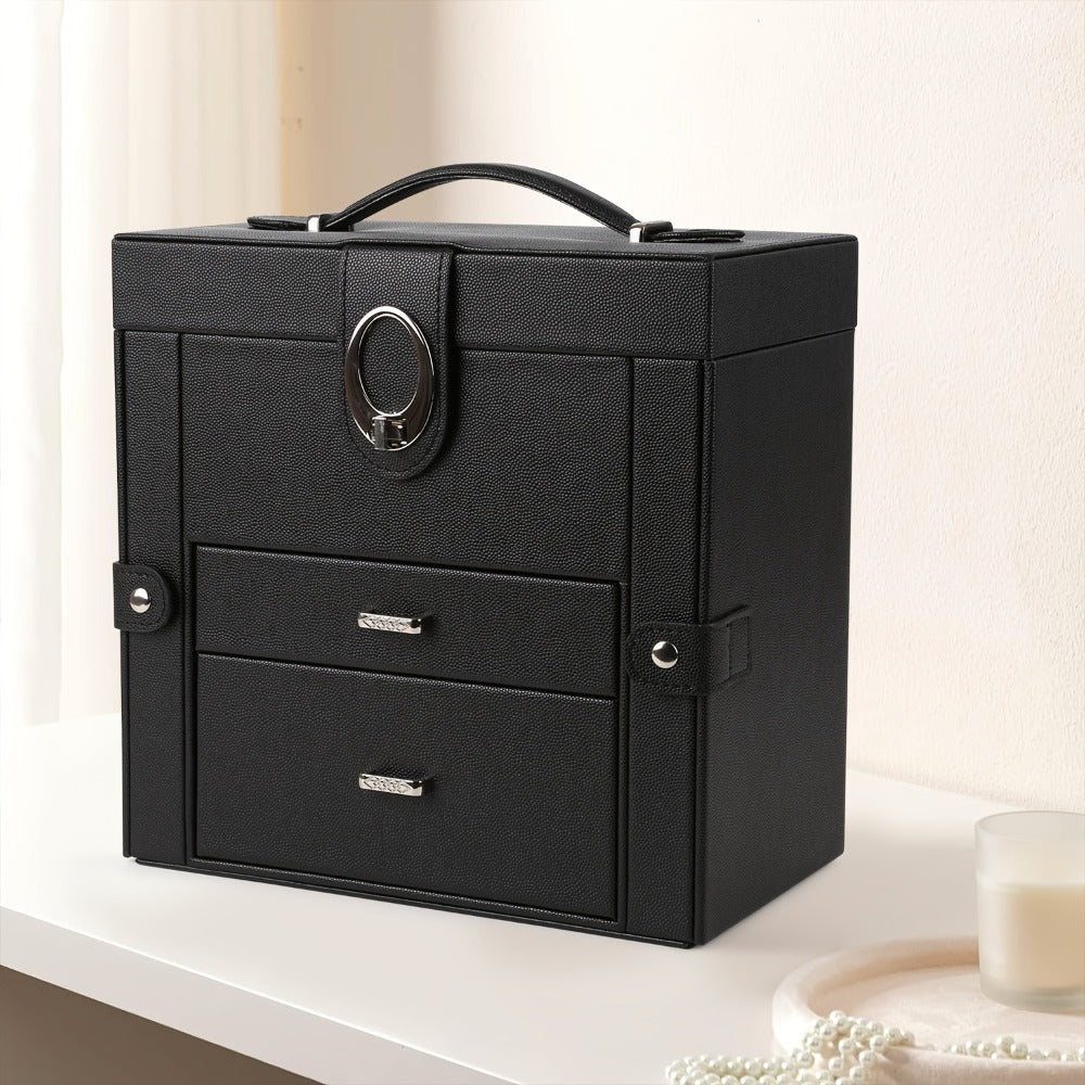 Jewelry Box - Faux Leather with Mirror & 2 Drawers Portable Travel Organizer for - product detail view 5