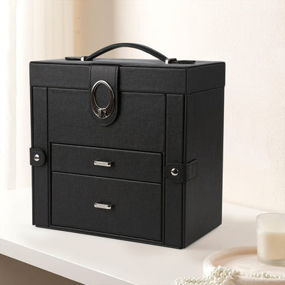 Jewelry Box - Faux Leather with Mirror & 2 Drawers Portable Travel Organizer for - product detail view 5