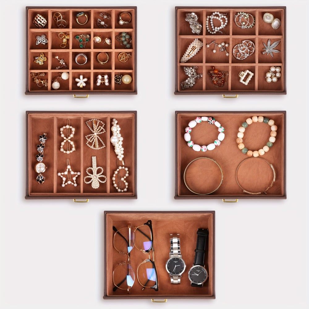 Jewelry Box - Large with Mirror PU Leather 6-Tier 5-Drawer Organizer Velvet-Lined - product detail view 3