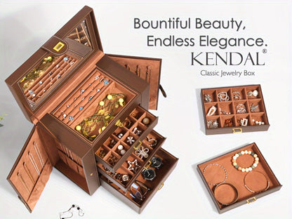 Jewelry Box - Large with Mirror PU Leather 6-Tier 5-Drawer Organizer Velvet-Lined - product detail view 8