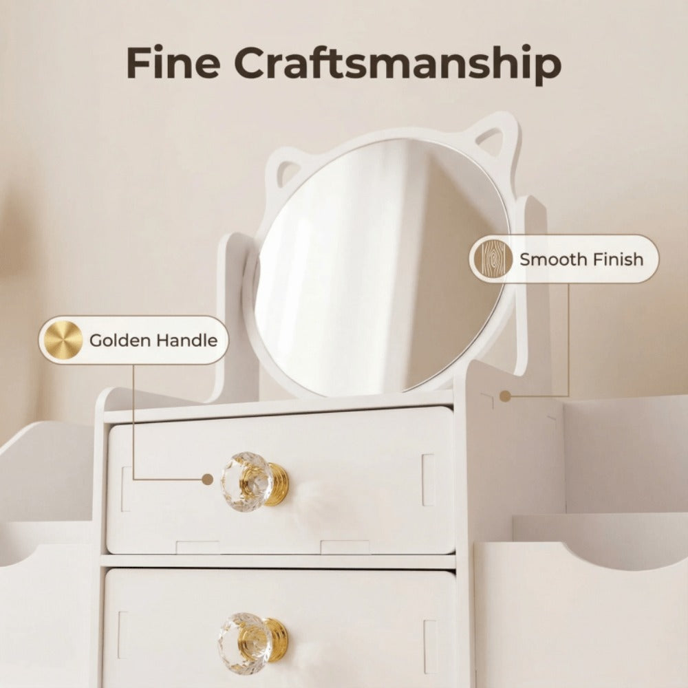 Jewelry Box - with Mirror Cat Ear Design Small Makeup Storage Organizer with Drawers - product detail view 8