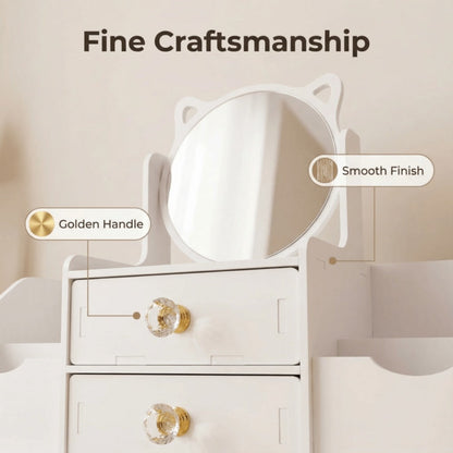 Jewelry Box - with Mirror Cat Ear Design Small Makeup Storage Organizer with Drawers - product detail view 8