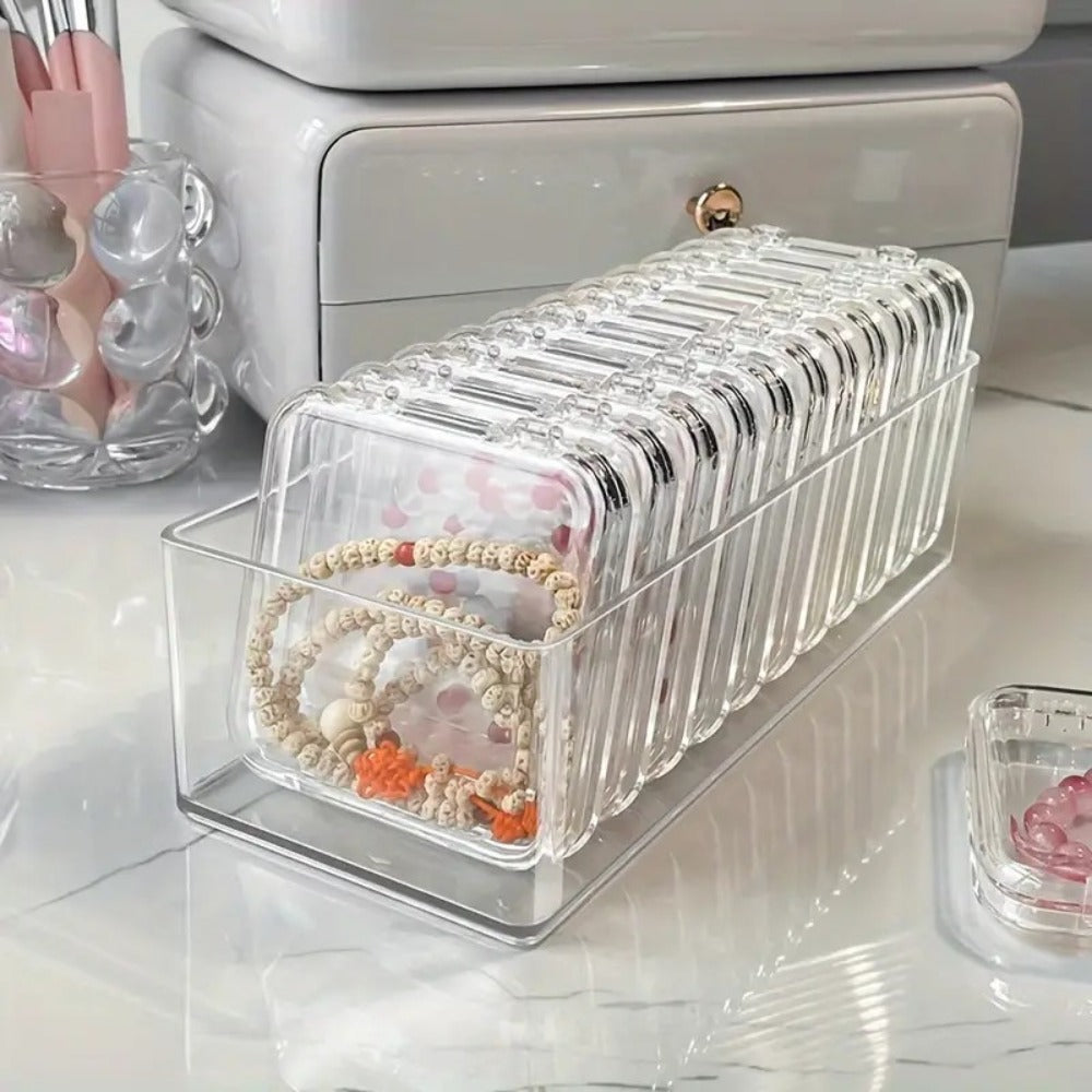 Jewelry Box - Organizer Stackable Clear 13-Piece Transparent Dust-Proof Storage - product detail view 6