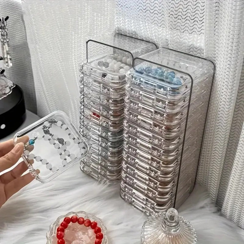 Jewelry Box - Organizer Stackable Clear 13-Piece Transparent Dust-Proof Storage - product detail view 8