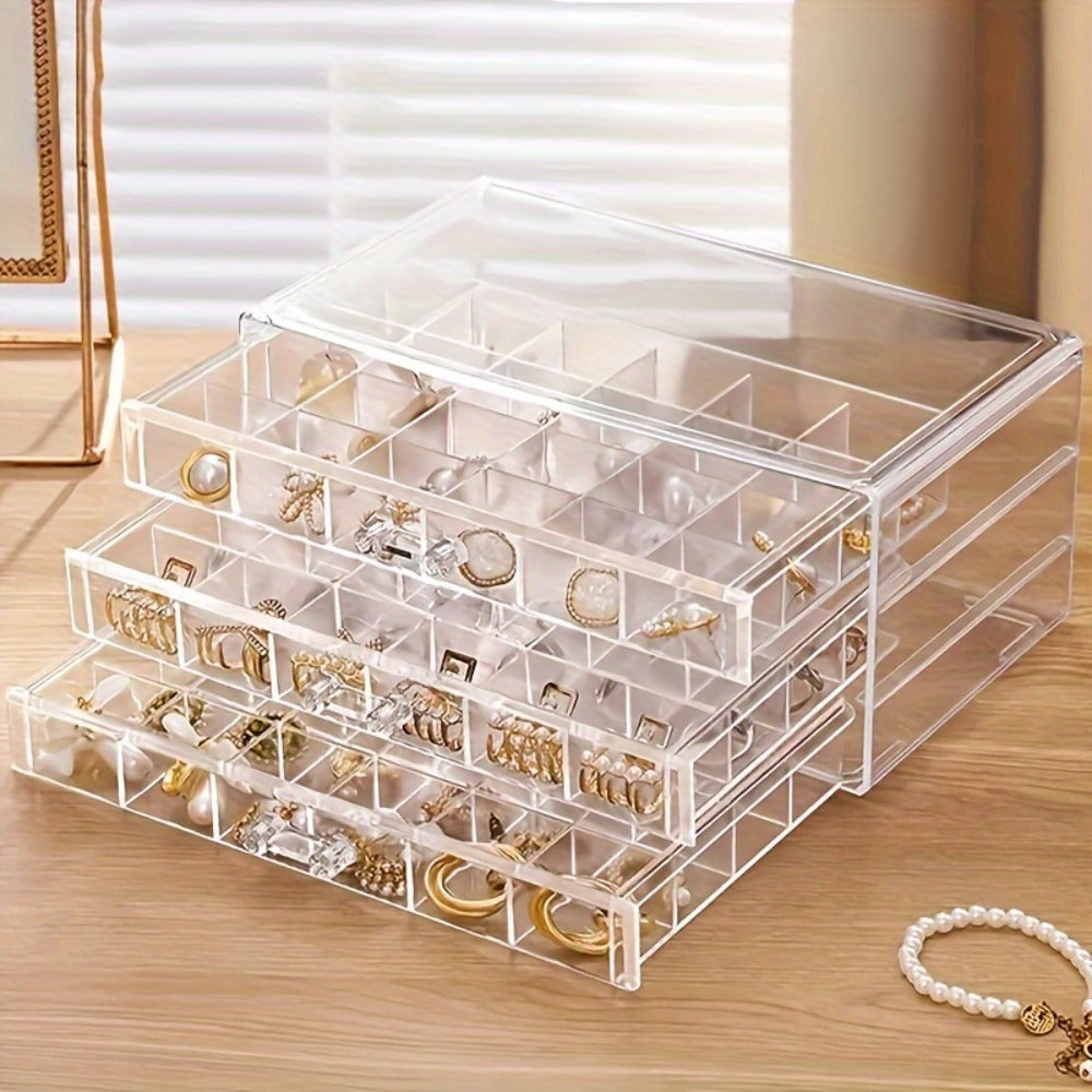 Jewelry Box - Storage 3 Layer 72 Grid Large Capacity Ring Earring Necklace Organizer - product detail view 4