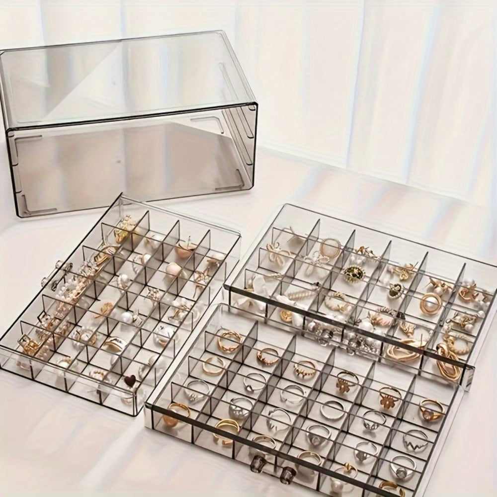 Jewelry Box - Storage 3 Layer 72 Grid Large Capacity Ring Earring Necklace Organizer - product detail view 6