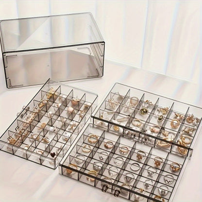 Jewelry Box - Storage 3 Layer 72 Grid Large Capacity Ring Earring Necklace Organizer - product detail view 6