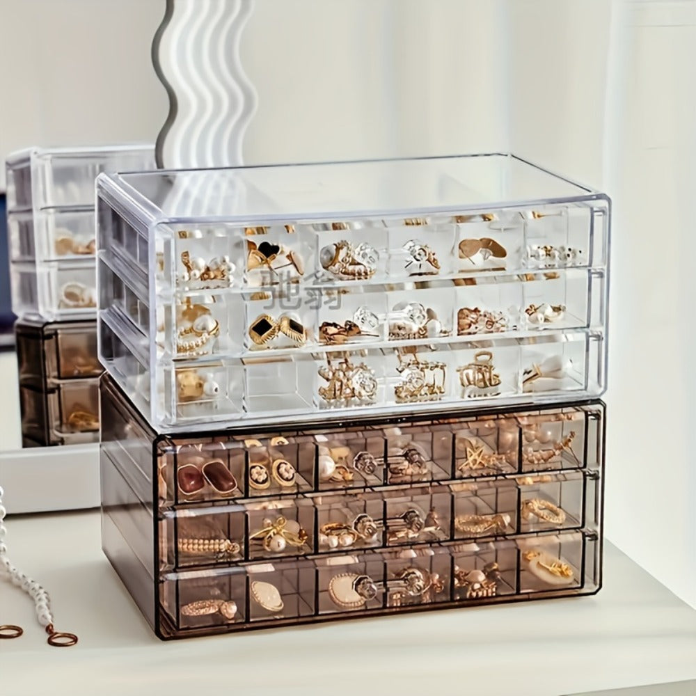 Jewelry Box - Storage 3 Layer 72 Grid Large Capacity Ring Earring Necklace Organizer - product detail view 7