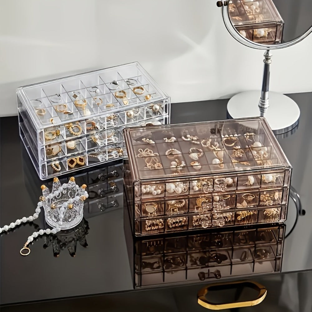 Jewelry Box - Storage 3 Layer 72 Grid Large Capacity Ring Earring Necklace Organizer - product detail view 9