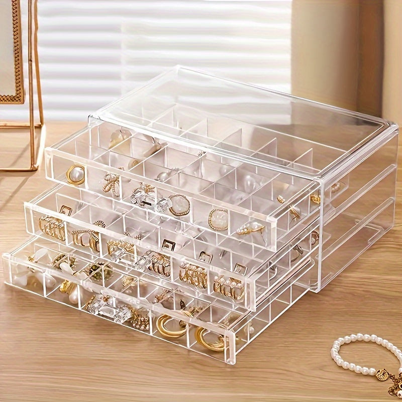 Jewelry Box - Storage 3 Layer 72 Grid Large Capacity Ring Earring Necklace Organizer - product detail view 11
